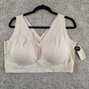 Truekind Bralette Everyday Comfort V-Neck Seamless Beige Nude‎ Plus Size 3XL